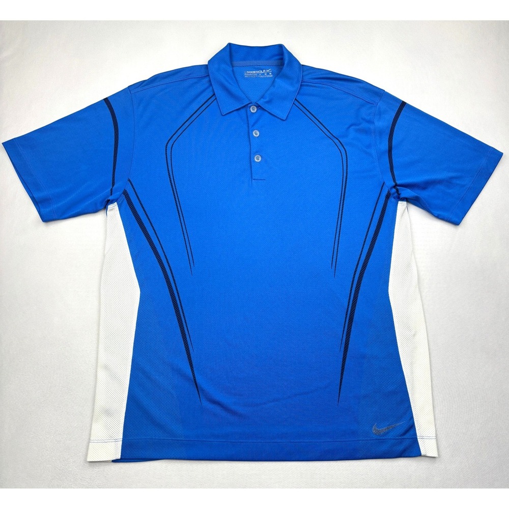 Nike Golf Shirt Mens Medium Blue FitDry Mesh Panel Short Sleeve Polo 335922-430